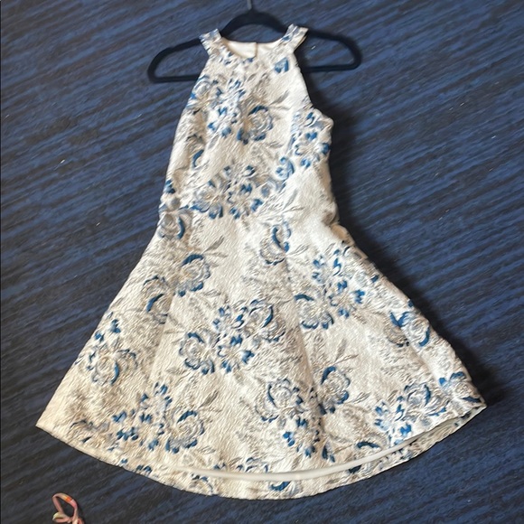 Dress the Population Dresses & Skirts - Dress the Population Blue and Cream Halter A-line Dress